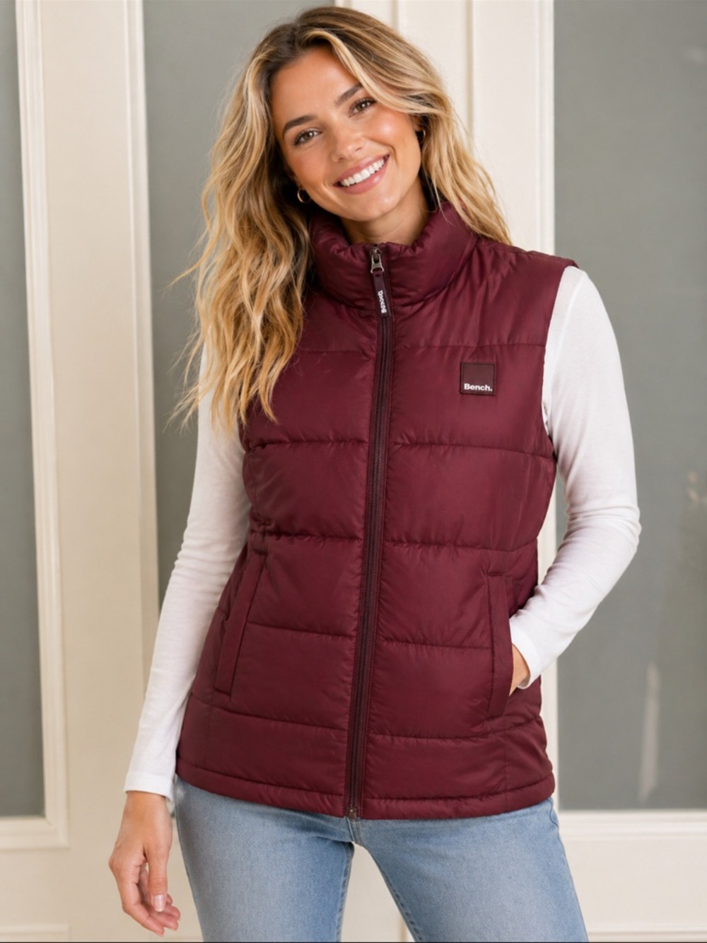 Bench Women's Burgundy Bomber Vest NWT